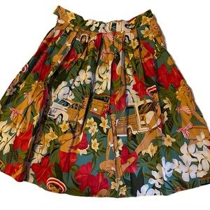 Grace Karin Retro-print Pleated Midi Skirt / Size S